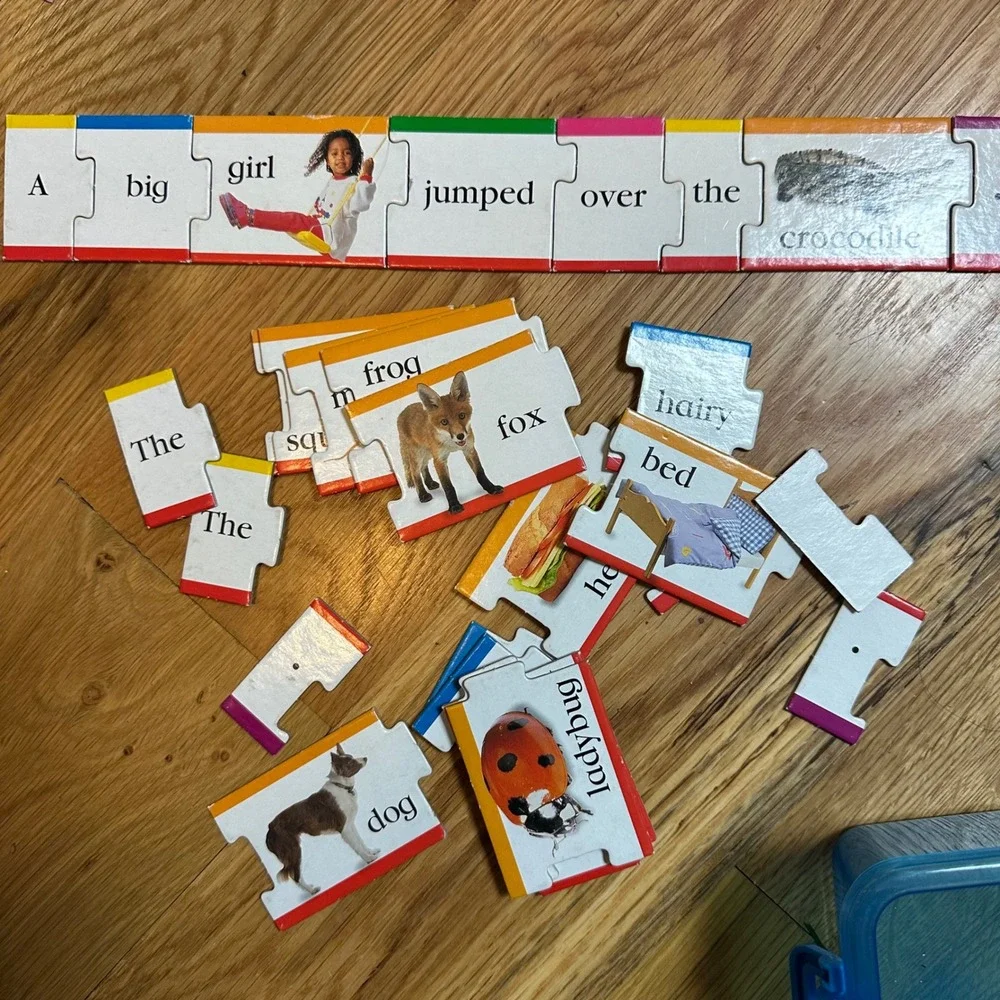 Educational Learning Puzzle Set Sentence Building Math Facts Storage Bins